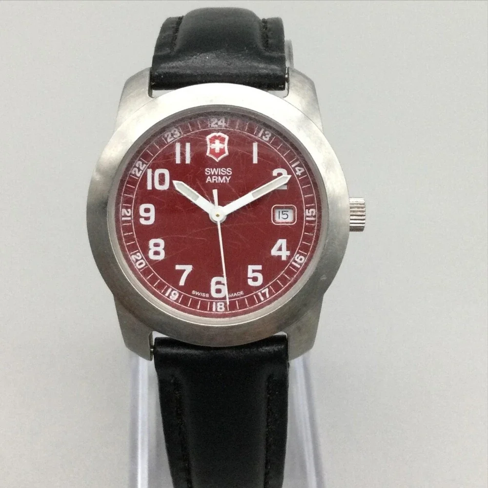 Victorinox Swiss Army Garrison Womens Watch 30mm Red Dial Leather New Battery